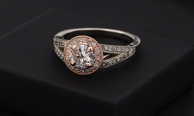 silver engagement ring with diamonds